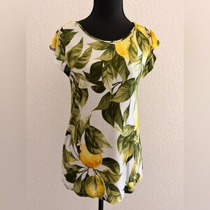 H&M Lemon Leaf Print Short Sleeve Top - Yellow and Green
